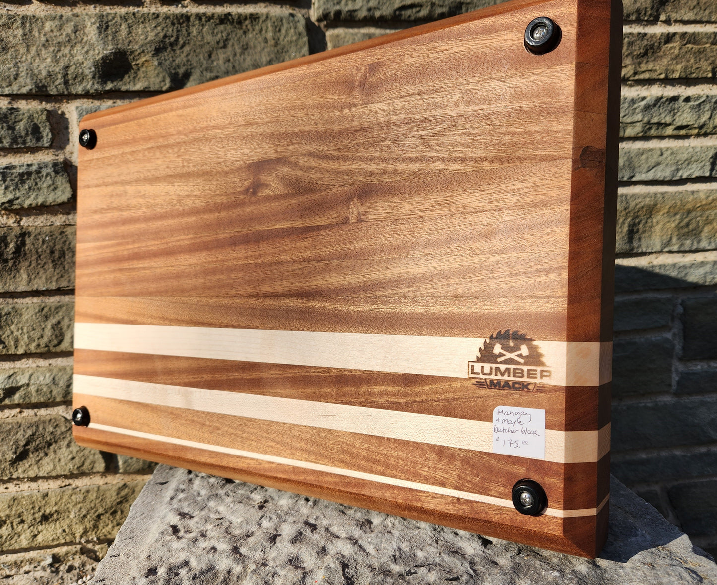 2" Thick Edge Grain Butcher Block Cutting Board with Juice Groove - Mahogany and Maple