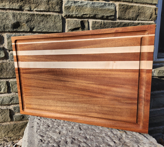 2" Thick Edge Grain Butcher Block Cutting Board with Juice Groove - Mahogany and Maple